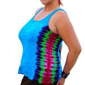 Womens Top Size XL Blue Tie Dye Hippie Handcrafted Summer Retro Festival Party
